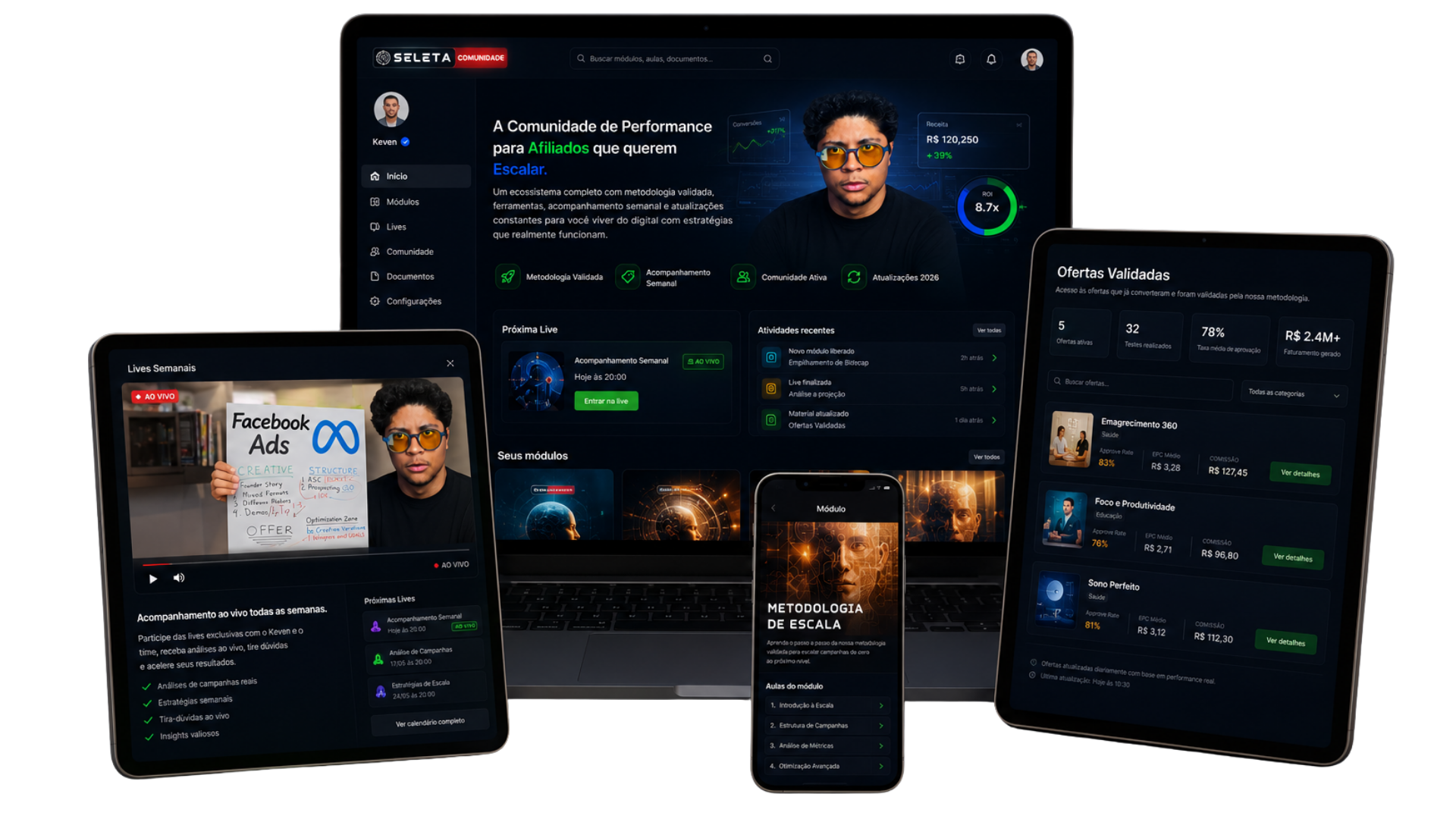 Mockup da comunidade Seleta em notebook e celular